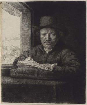 Artwork Title: Self Portrait Drawing at a Window