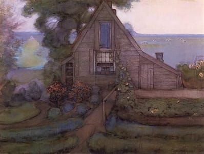 Artwork Title: Triangulated Farmhouse Facade with Polder in Blue