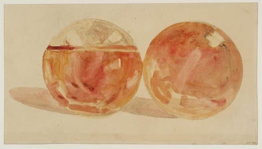 Artwork Title: Reflections and Refractions in Two Transparent Globes, One Half-Filled with Water
