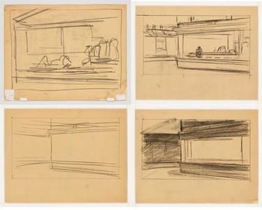 Artwork Title: Sketches and preliminaries for Nighthawks