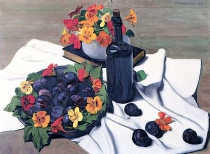 Artwork Title: Nasturtiums and Plums