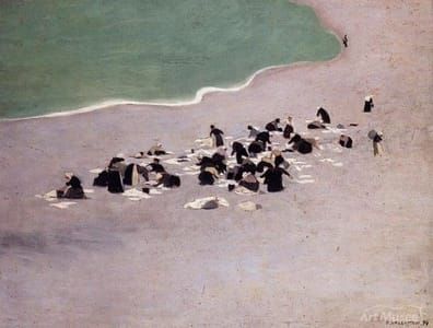 Artwork Title: Washerwomen at Etretat (also known as Woman Drying Laundry on the Beach)