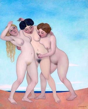 Artwork Title: Trois femmes jouant avec des crabes