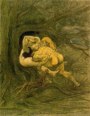 Artwork Title: Accouplement préhistorique – Chasse à la femelle