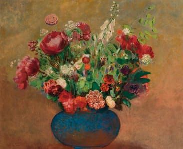Artwork Title: Pavots Et Oeillets De Poète Dans Un Vase Bleu