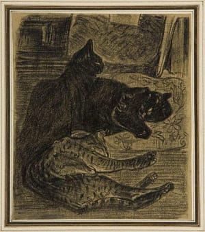 Artwork Title: Three Cats on a Sofa Circa