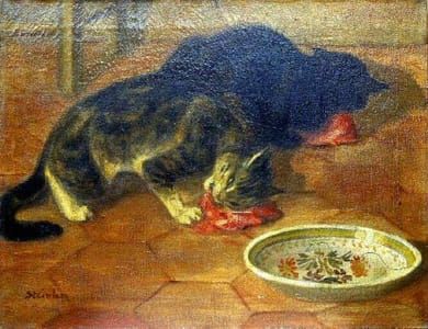 Artwork Title: Deux chats mangeant du mou