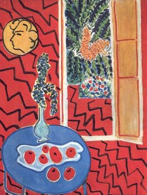 Artwork Title: Red Interior, Still on a Blue Table