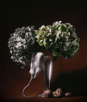 Artwork Title: Rat And Hydrangeas