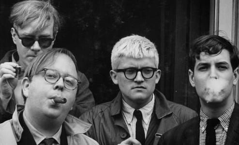 Artwork Title: Andy Warhol, Henry Geldzahler, David Hockney, And Jeff Goodman