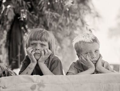 Artwork Title: Toll of Uncertainty: Children of Oklahoma drought refugee in migratory camp in California