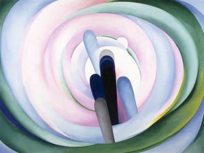 Artwork Title: Grey Blue and Black, Pink Circle,