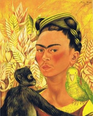 Artwork Title: Self Portrait with Monkey and Parrot