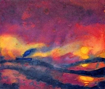 Artwork Title: Red Sea with Setting Sun and Steamship