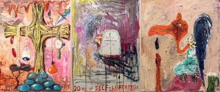 Artwork Title: Manuel Ocampo”s “the View Through The Bull Of A Manual Laborer Of Menagerie Gussied Over White Groun