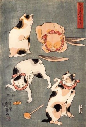 Artwork Title: Four Cats in Different Poses