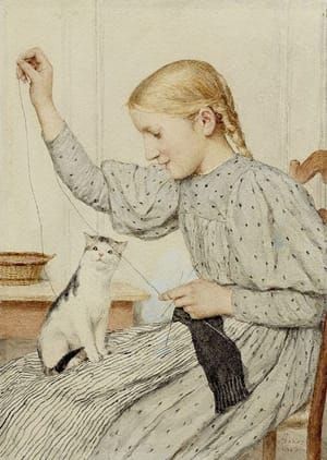 Artwork Title: Sitzendes Mädchen mit einer Katze
