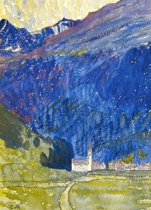 Artwork Title: Dorf mit Kirche im Bergell
