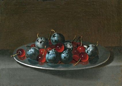 Artwork Title: Plato Con Ciruelas Y Guindas