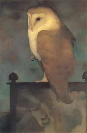 Artwork Title: Grote uil op scherm (Large Owl Perched on Screen)