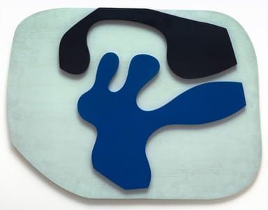Artwork Title: Overturned Blue Shoe with Two Heels Under a Black Vault ( Soulier bleu renversé à deux talons, sous 