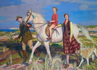 Artwork Title: Four Loves I Found - a woman, a child, a horse, a hound