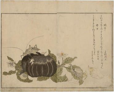 Artwork Title: Book of Insects Land Snail (Katatsumuri) and Giant Katydid (Kutsuwamushi)
