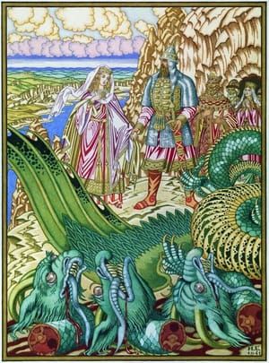 Artwork Title: Dobrynya Nikitich rescues Zabava Putyatichna from the dragon Gorynych