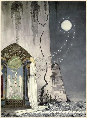 Artwork Title: She could not help setting the door a little ajar, just to peep in, when—Pop! out flew the Moon