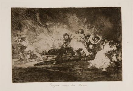 Artwork Title: Los Desastres de la Guerra - No. 41 - Escapan entre las llamas