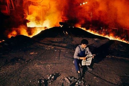Artwork Title: From On Reading: Serbia.Man takes a break at MKS Steelworks