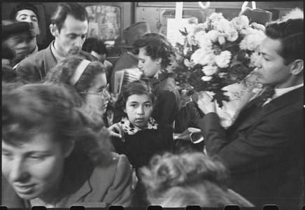Artwork Title: Man Carrying Flowers On A Crowded Subway