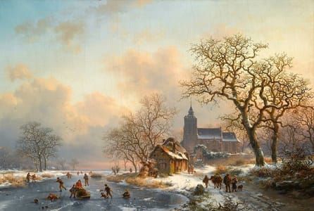 Artwork Title: A Winter Landscape with Skaters on a Frozen River