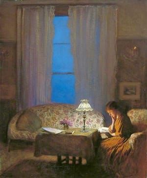 Artwork Title: Twilight: Interior (Reading by Lamplight)