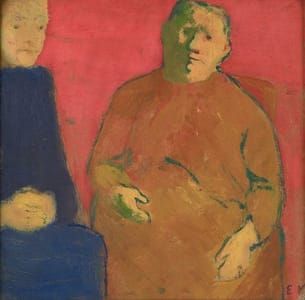 Artwork Title: Mother and Daughter Against a Red Background