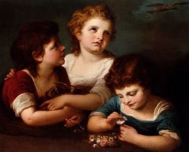 Artwork Title: Children With A Bird's Nest And Flowers