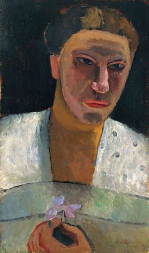 Artwork Title: Portrait of Lee Hoetger with a flower (Brustbild Lee Hoetger mit Blume)