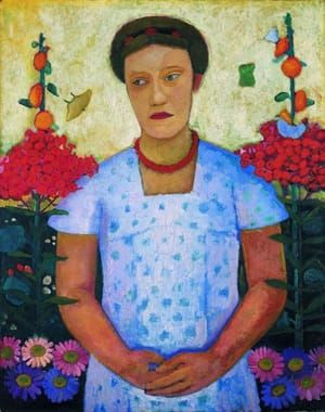 Artwork Title: Bildnis Lee Hoetger vor Blumengrund (Portrait of Lee Hoetger before floral background))