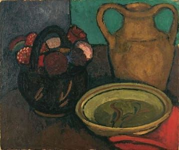 Artwork Title: Stillleben mit Tonkrug und Georginenstrauß (Still Life with Clay Jug and Dahlias)