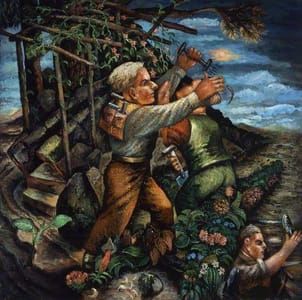 Artwork Title: Gardening Barbers Debating in a Small Airplane Garden