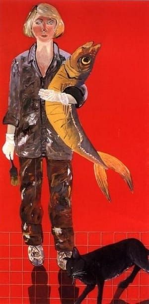 Artwork Title: Self-portrait with Fish and Cat