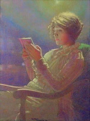 Artwork Title: Lesende bei Lampenschein (Woman Reading by Lamp Light)