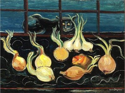 Artwork Title: Still Life with Cat and Onions