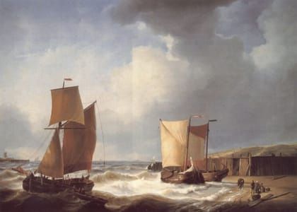 Artwork Title: Fisherfolk and Ships by the Coast