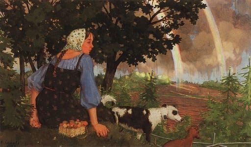 Artwork Title: The Girl with the Mushrooms Under the Rainbow