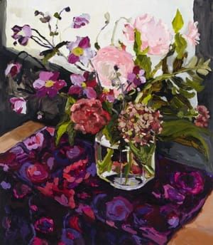 Artwork Title: Dahlias, anenomes, and hydrangeas