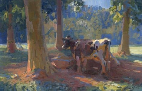 Artwork Title: Koe onder bomen bij drinkbak