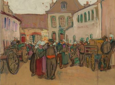 Artwork Title: Market Day at Plougastel, Brittany, France