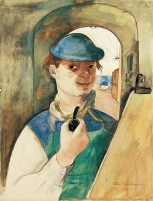 Artwork Title: Self-Portrait at the Drawing Board II