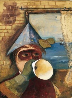 Artwork Title: Self-Portrait with Mask and Paper Horn II